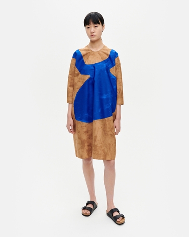 marimekko Abela Architecture Lunaire 2 cotton poplin dress blue, brown