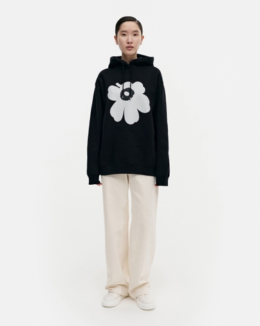 marimekko Runoja Unikko placement hoodie black, off-white